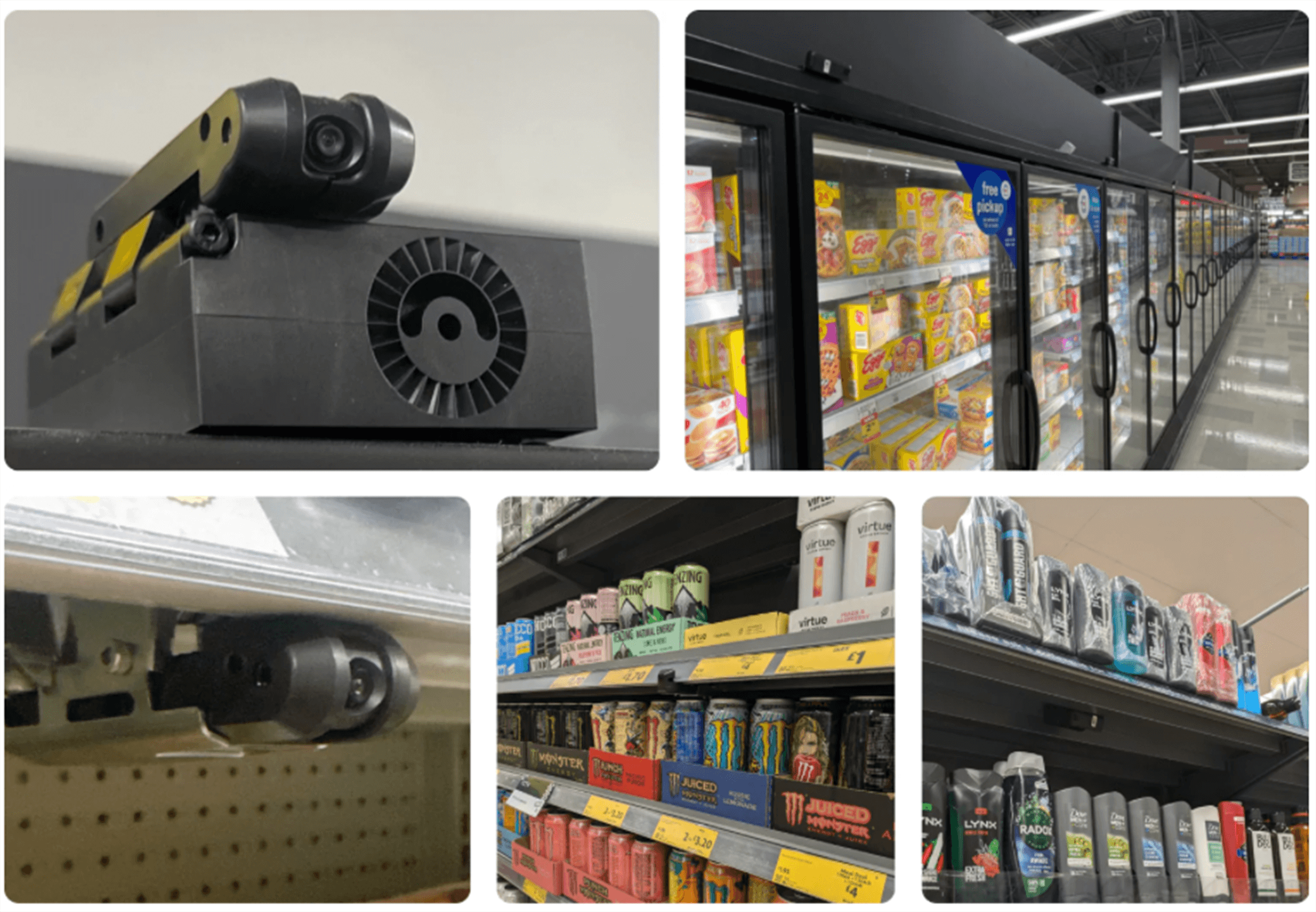 5 pictures for AI Cameras and their placement in grocery store aisle