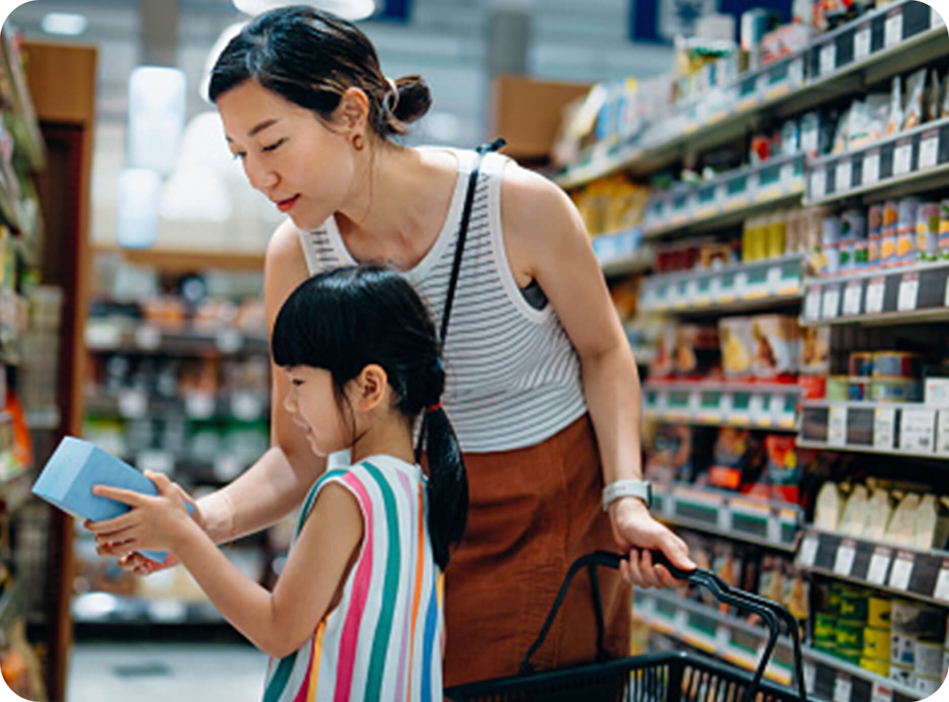Mom and Daughter shopping at grocery store