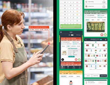 Woman grocery store aisle scanning items with Focal App